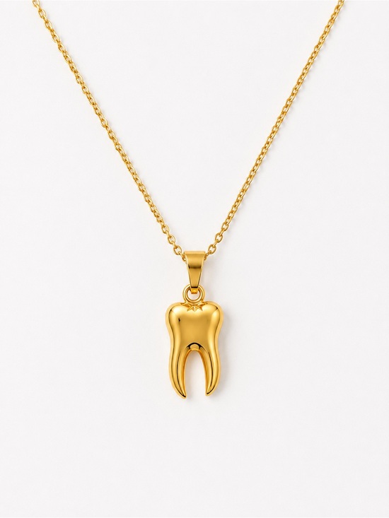 Unbranded Jewelry - Gold Tooth Pendant Necklace on Gold Plated Stainless Steel Hypoallergenic New